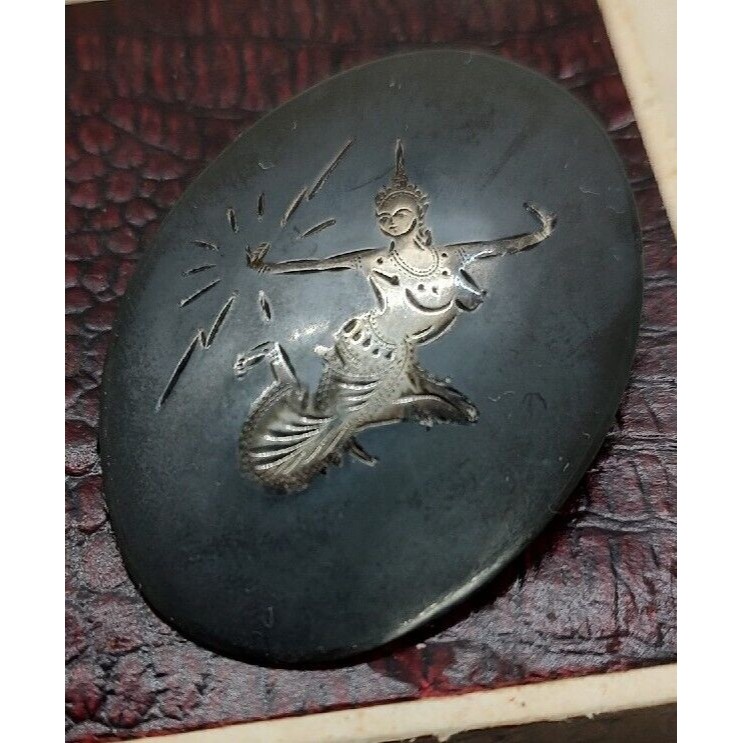 Vintage Siam Sterling Silver Etched Dancing Goddess Lady Pin / Brooch